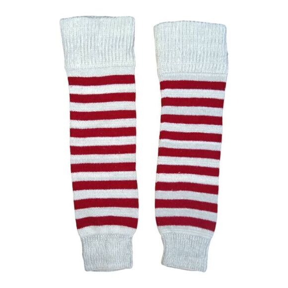 Specialty House Fashion Striped Leg Warmers Maroon Red Gray Knit - Picture 2 of 5